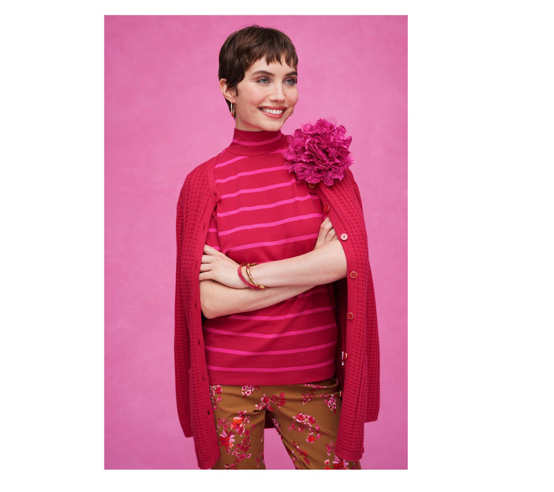 Isaac Mizrahi Live! Elbow Sleeve Yarn Dye Stripe Mock Neck Top — View 11