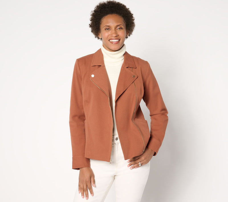 Isaac Mizrahi Live! 24/7 Stretch Zip Front Moto Jacket — View 2