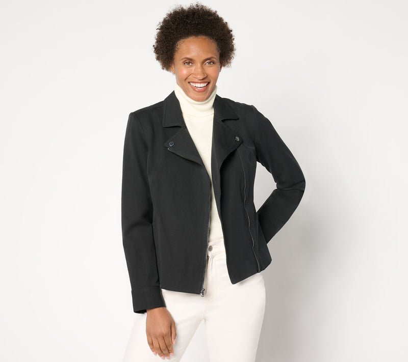 Isaac Mizrahi Live! 24/7 Stretch Zip Front Moto Jacket — View 10