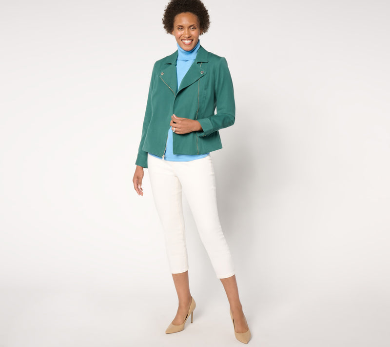 Isaac Mizrahi Live! 24/7 Stretch Zip Front Moto Jacket — View 4