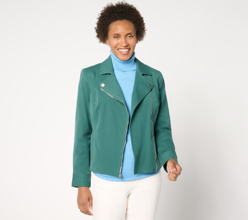 Isaac Mizrahi Live! 24/7 Stretch Zip Front Moto Jacket — View 11