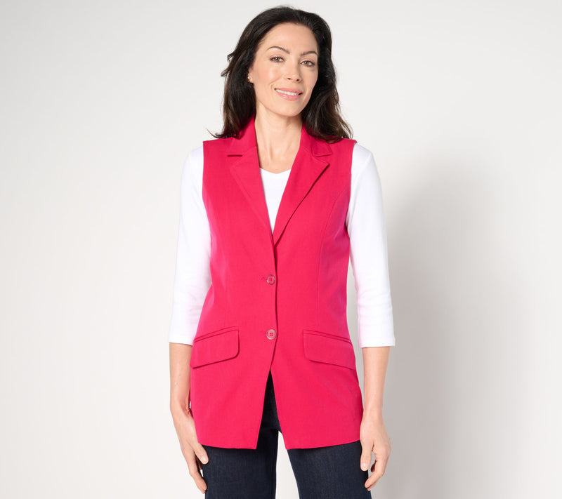 Isaac Mizrahi Live! Regular 24/7 Stretch Blazer Vest w/ Pockets — View 3