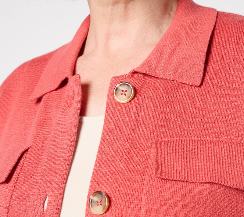 Isaac Mizrahi Live! Button Front Sweater Jacket with Collar — View 10