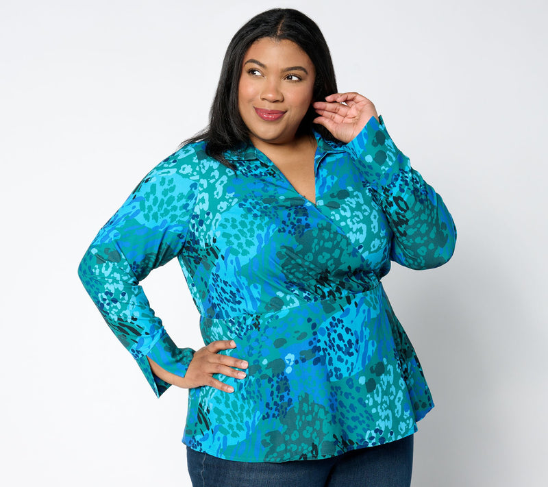 Isaac Mizrahi Live! Woven Crepe Peplum Blouse with Collar — Main view