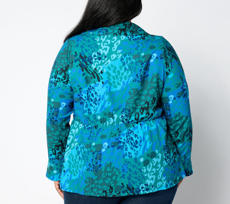 Isaac Mizrahi Live! Woven Crepe Peplum Blouse with Collar — View 2