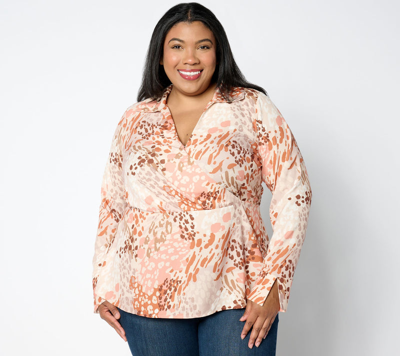 Isaac Mizrahi Live! Woven Crepe Peplum Blouse with Collar — View 14