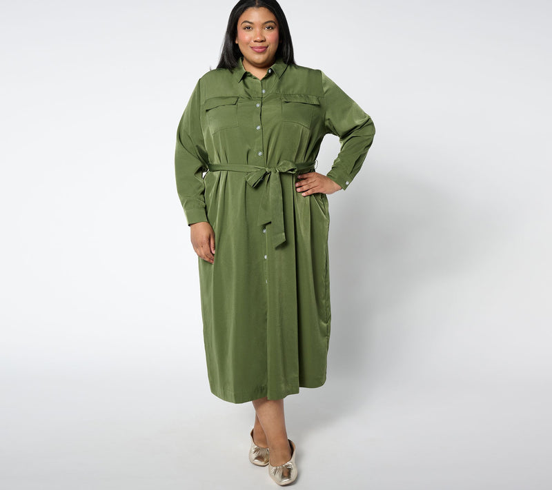 Studio Park Petite Woven Long Sleeve Shirtdress — View 3