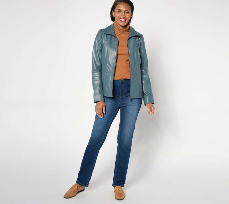 Denim & Co. Lamb Leather Zip Front Seamed Jacket with Pockets — View 15