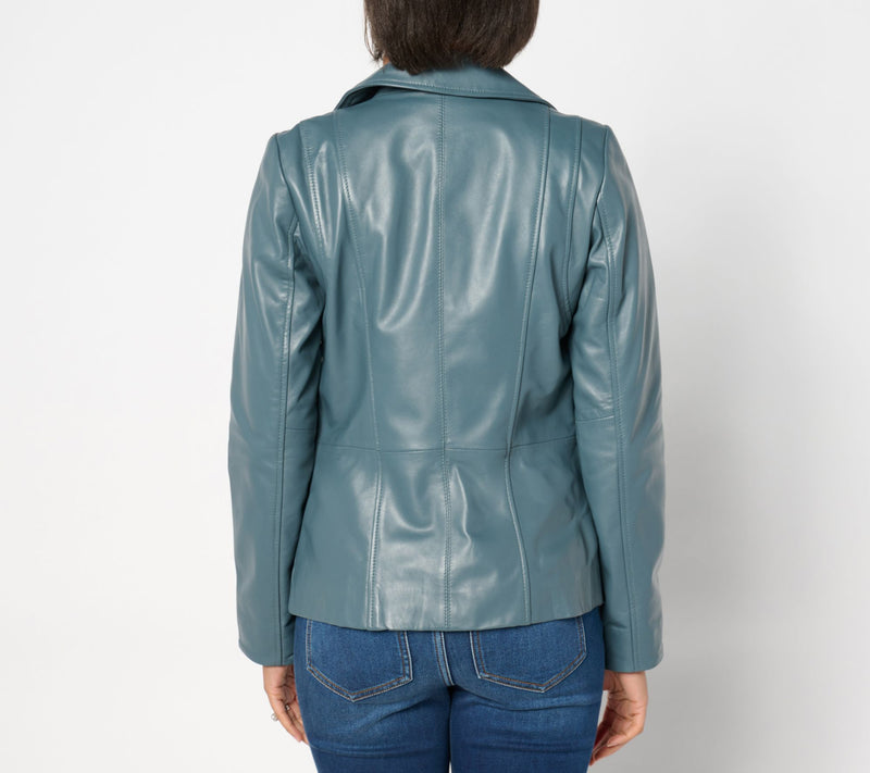 Denim & Co. Lamb Leather Zip Front Seamed Jacket with Pockets — View 14