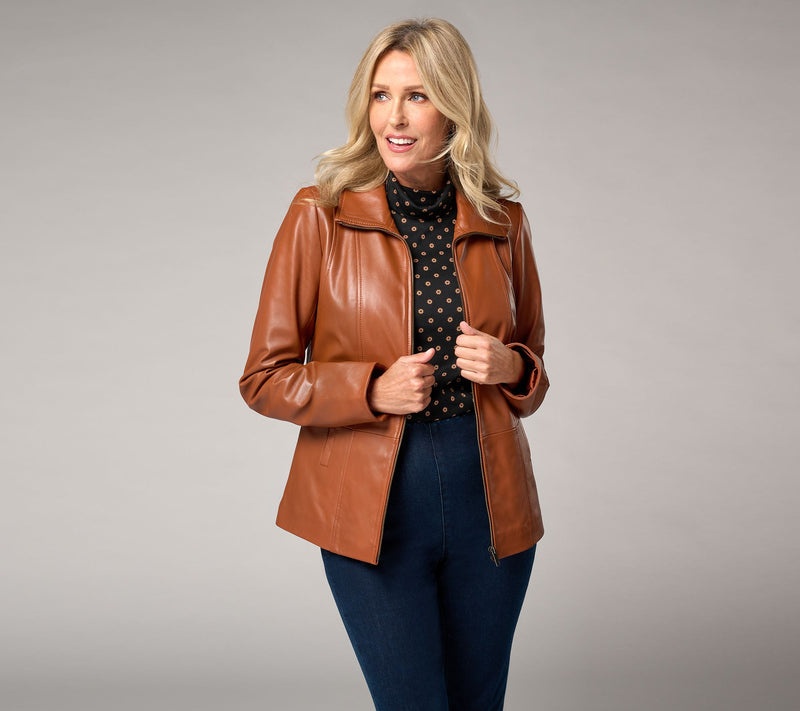 Denim & Co. Lamb Leather Zip Front Seamed Jacket with Pockets — View 19