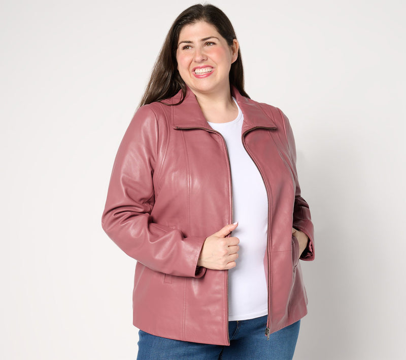 Denim & Co. Lamb Leather Zip Front Seamed Jacket with Pockets — View 9