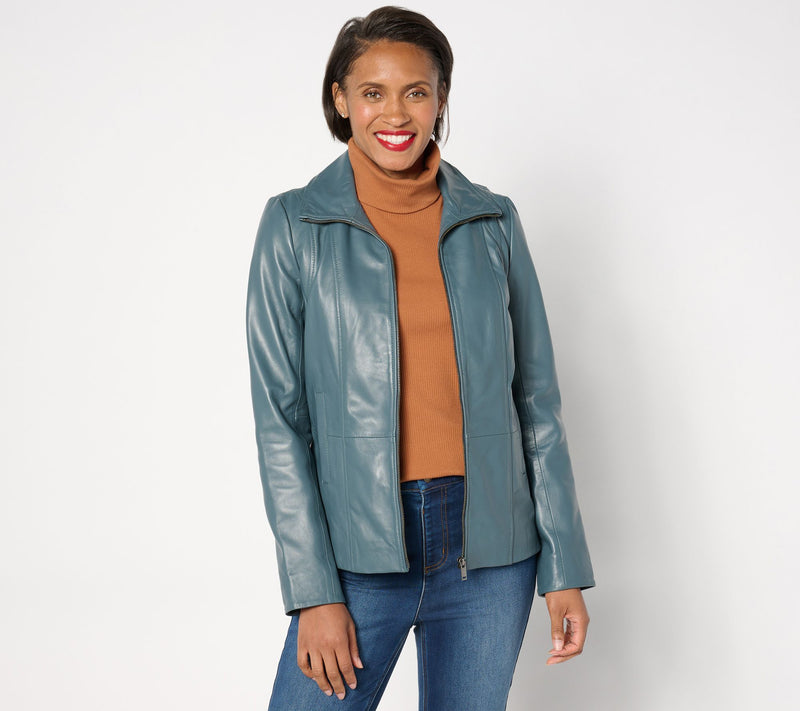 Denim & Co. Lamb Leather Zip Front Seamed Jacket with Pockets — View 7