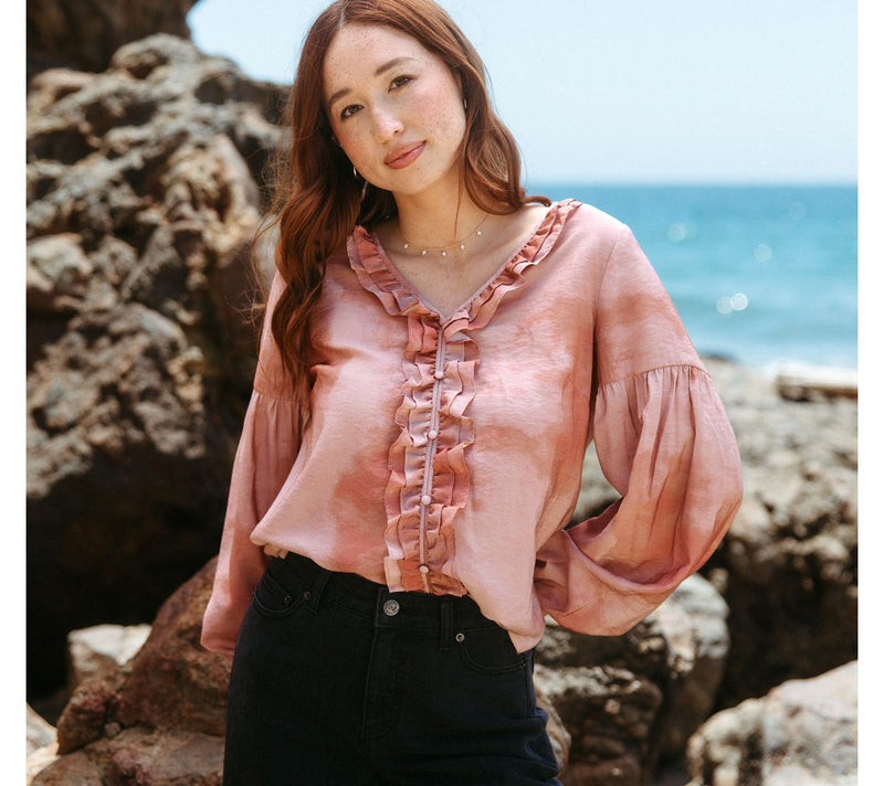 Me by Jennie Garth Bodie Printed Blouse with Ruffle Neckline — View 11