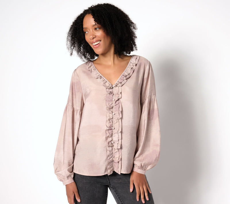Me by Jennie Garth Bodie Printed Blouse with Ruffle Neckline — View 5