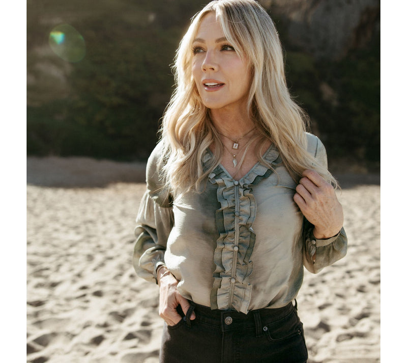 Me by Jennie Garth Bodie Printed Blouse with Ruffle Neckline — View 13