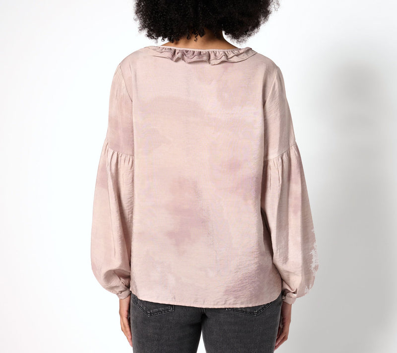 Me by Jennie Garth Bodie Printed Blouse with Ruffle Neckline — View 8