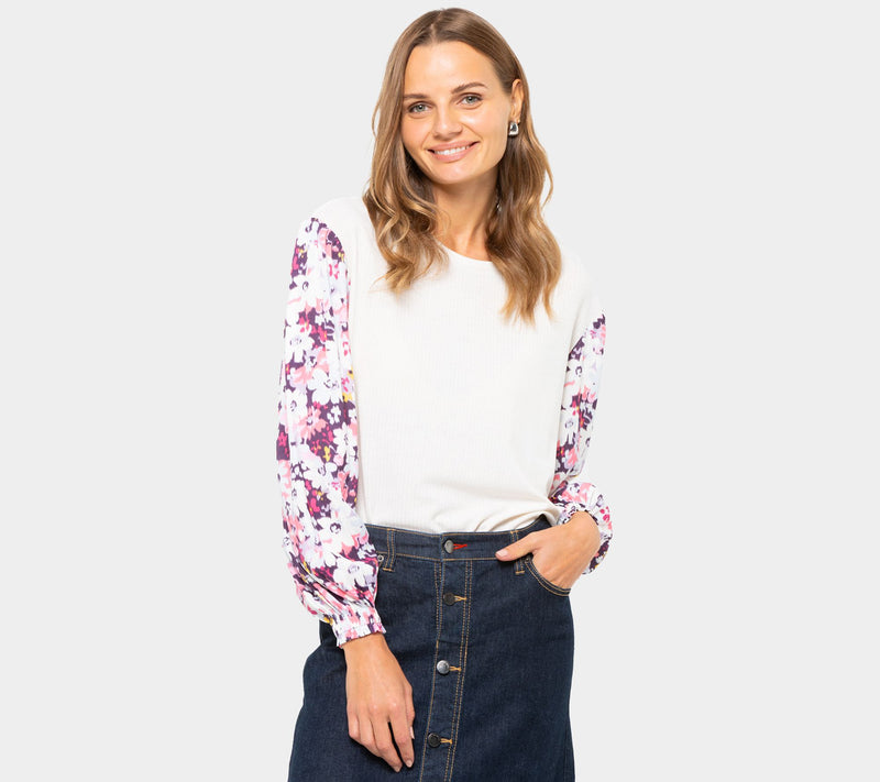 Peace Love World Boheme Mixed Media Floral Long Sleeve Top — View 8
