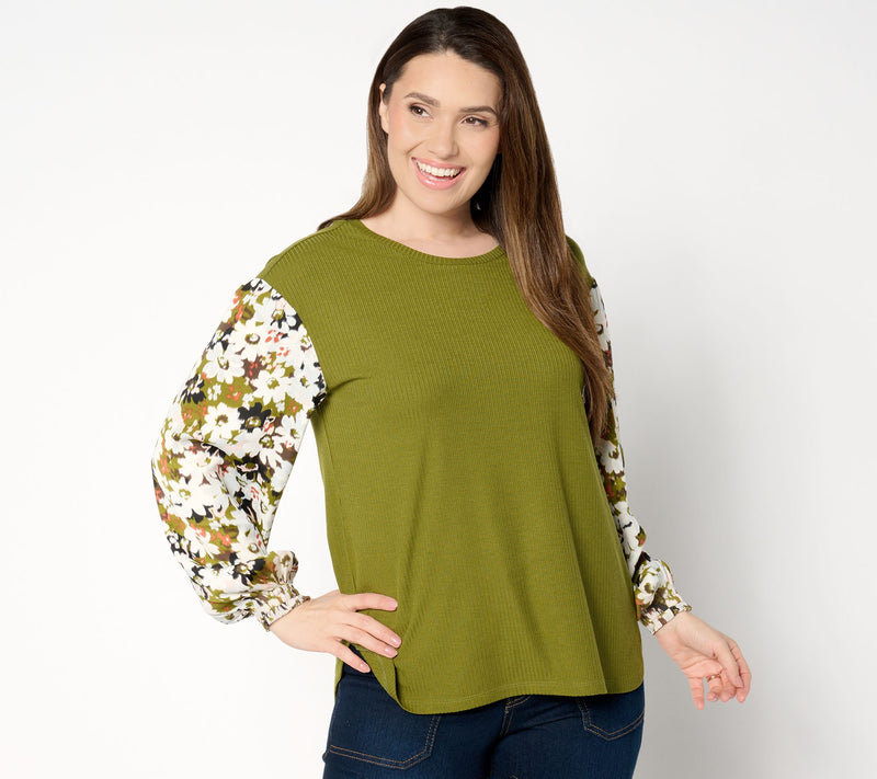 Peace Love World Boheme Mixed Media Floral Long Sleeve Top — View 14