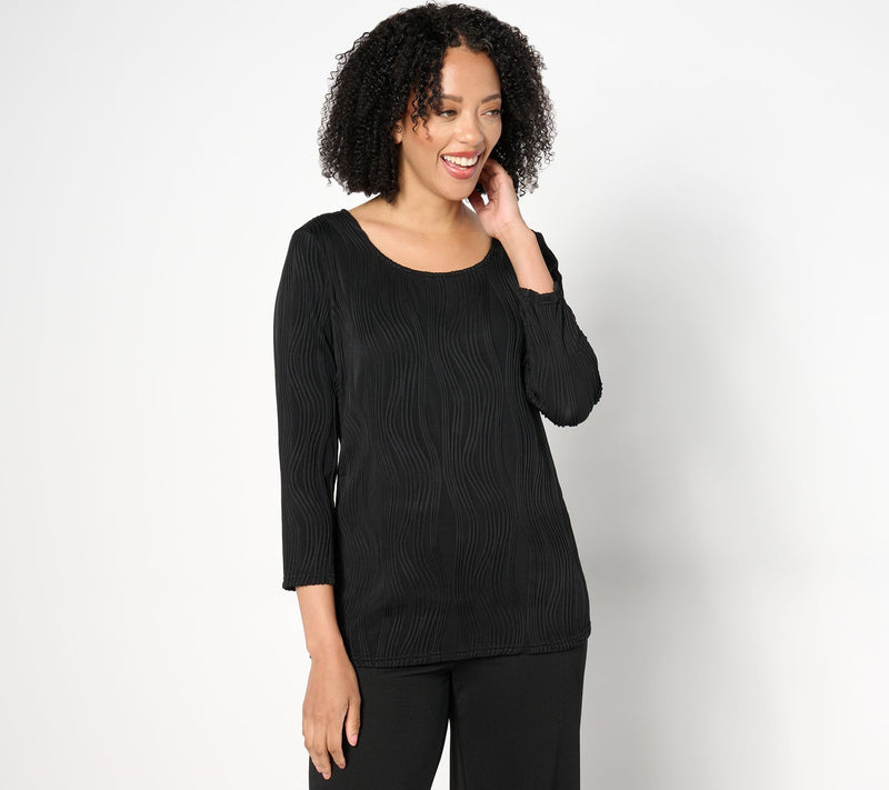 Women with Control Knit Textured Wave 3/4 Sleeve Top — View 7