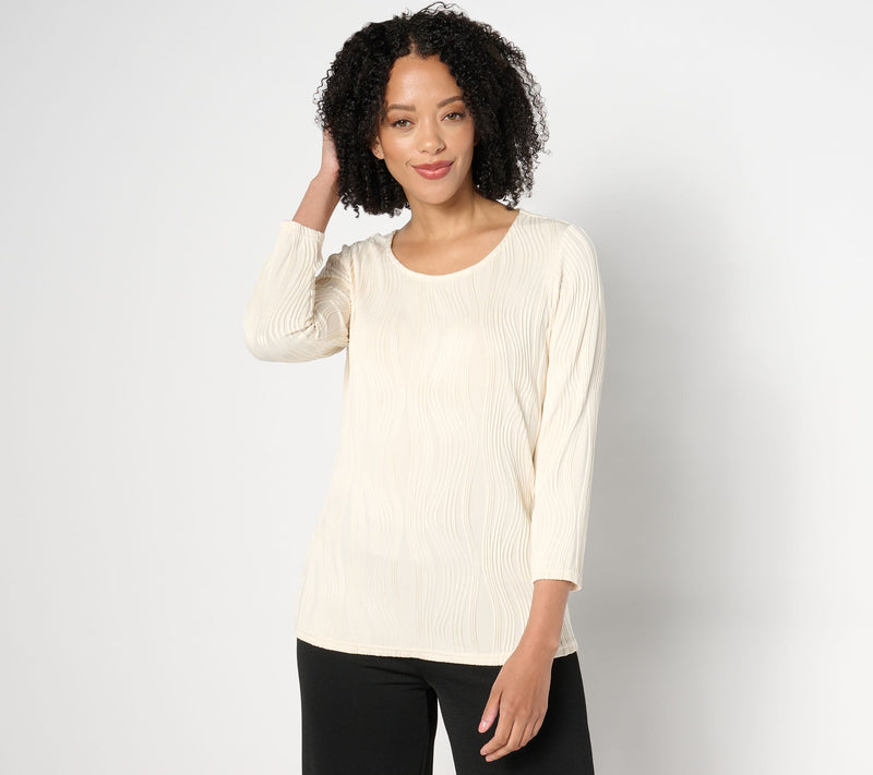 Women with Control Knit Textured Wave 3/4 Sleeve Top — View 5
