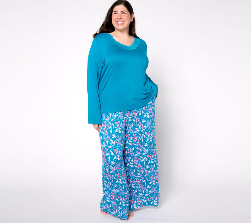 MUK LUKS Lovely Lace V-Neck & Wide Leg Pajama Set — Main view