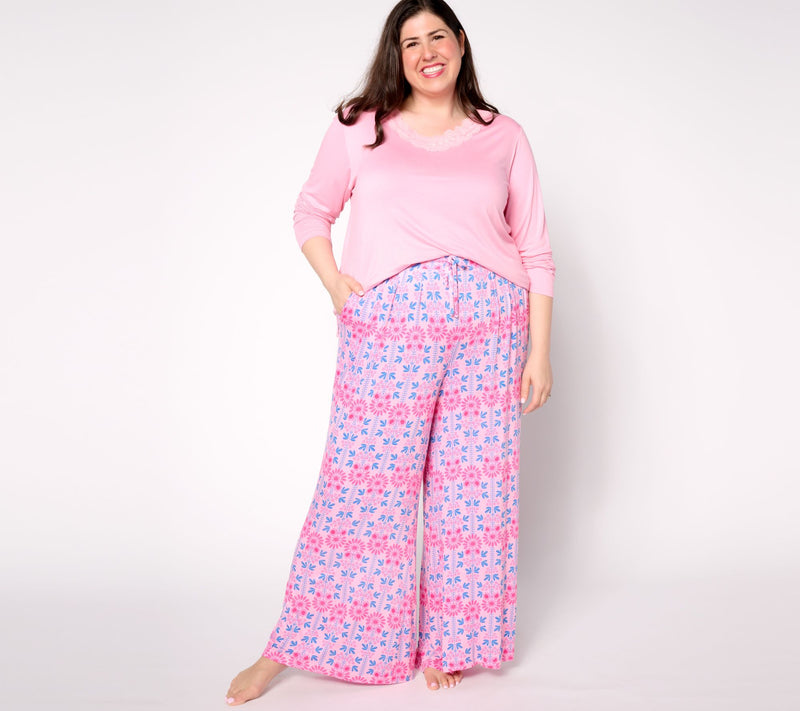 MUK LUKS Lovely Lace V-Neck & Wide Leg Pajama Set — View 9