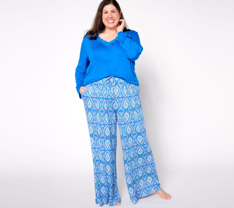 MUK LUKS Lovely Lace V-Neck & Wide Leg Pajama Set — View 3