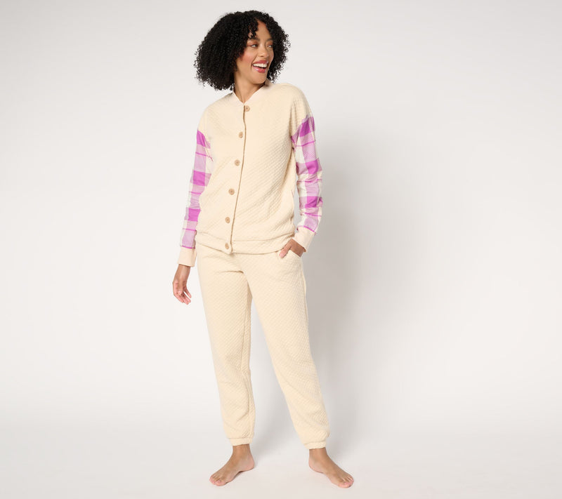 MUK LUKS Quilted Knit Bomber Jacket and Jogger Lounge Set — Main view