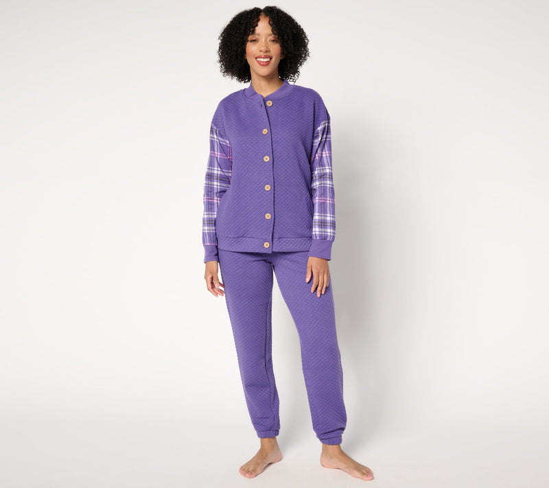 MUK LUKS Quilted Knit Bomber Jacket and Jogger Lounge Set — View 11