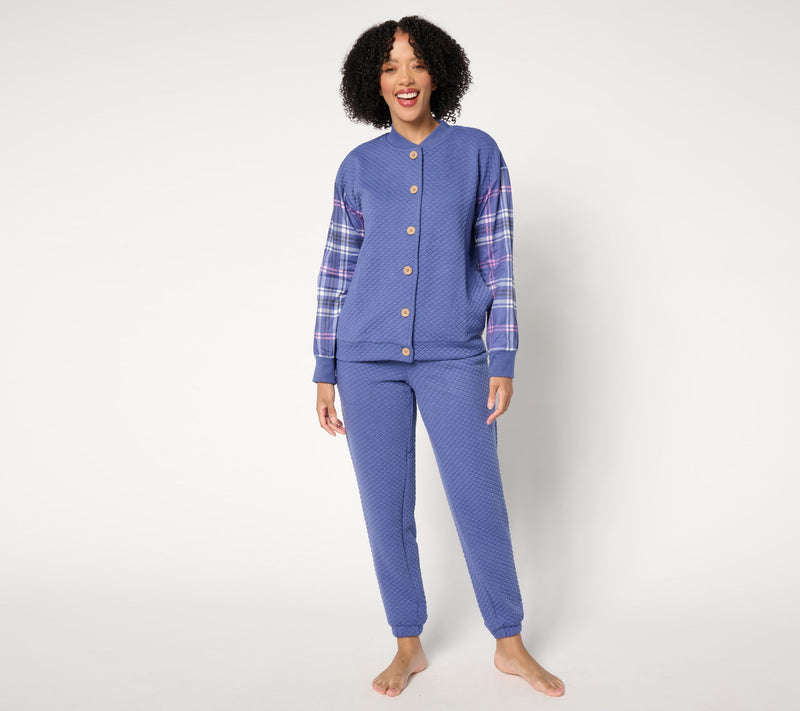 MUK LUKS Quilted Knit Bomber Jacket and Jogger Lounge Set — View 7