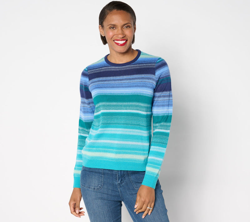 Isaac Mizrahi Live! Jacquard Stripe Pullover Long Sleeve Sweater — View 12