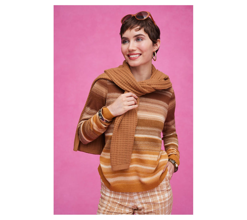 Isaac Mizrahi Live! Jacquard Stripe Pullover Long Sleeve Sweater — View 8