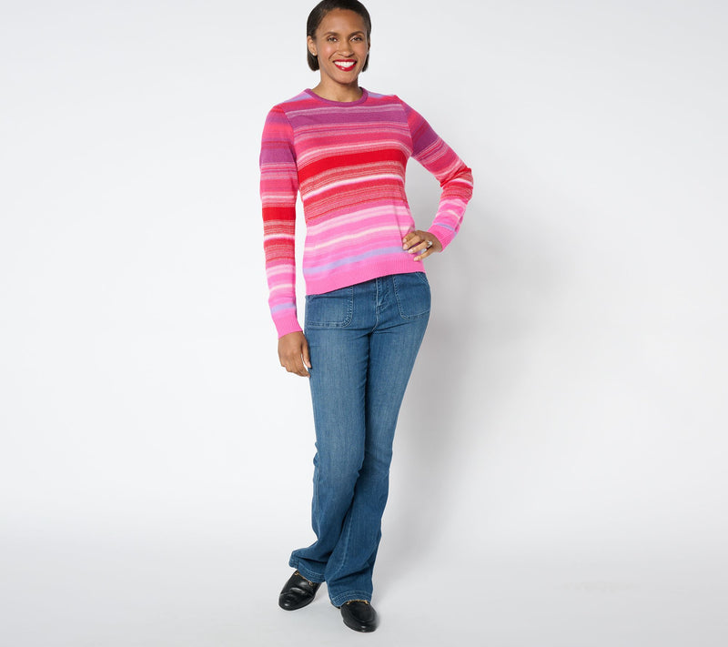 Isaac Mizrahi Live! Jacquard Stripe Pullover Long Sleeve Sweater — View 3