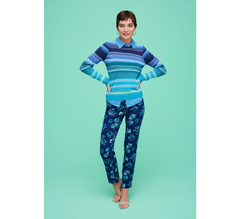 Isaac Mizrahi Live! Jacquard Stripe Pullover Long Sleeve Sweater — View 5