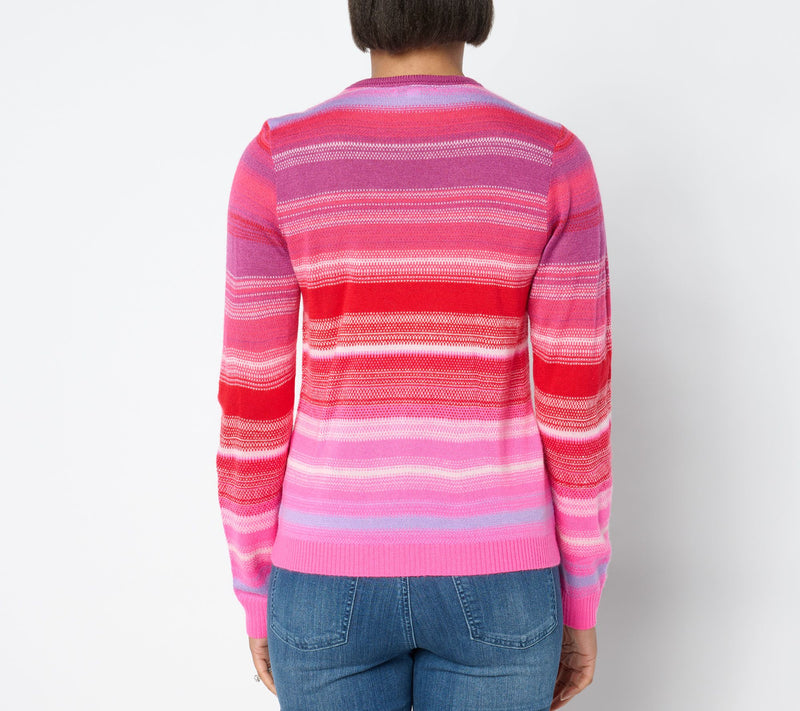 Isaac Mizrahi Live! Jacquard Stripe Pullover Long Sleeve Sweater — View 2