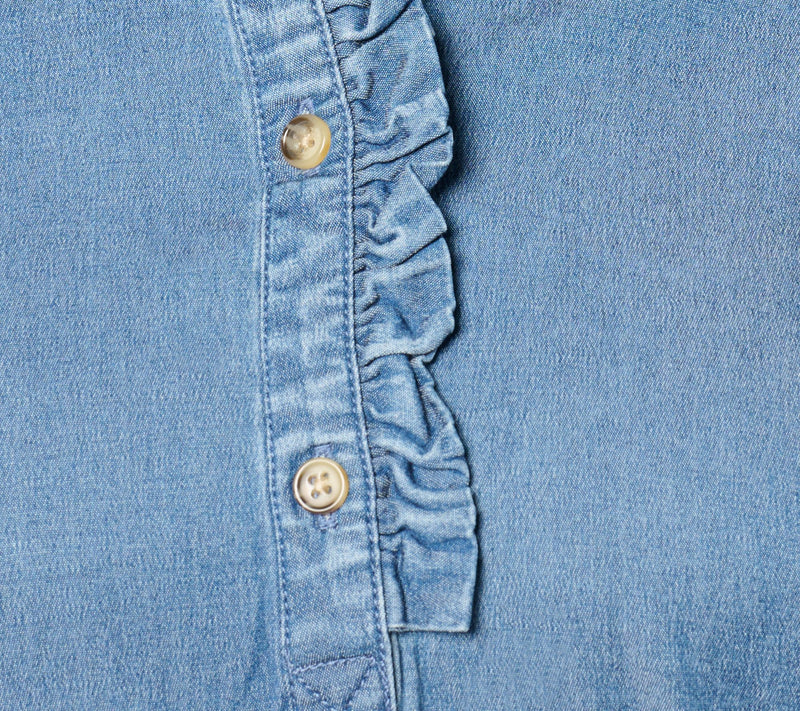 Denim & Co. Chambray 3/4 Puff Sleeve Ruffle Top — View 10