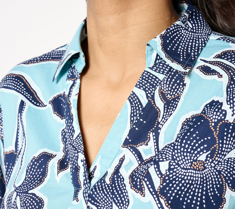 Denim & Co. Printed Poplin 3/4-Sleeve Collared Top — View 4