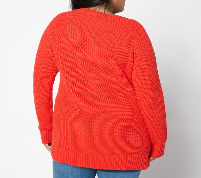 Peace Love World Crew Neck Sweater with Laceup Details — View 2