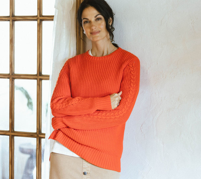 Peace Love World Crew Neck Sweater with Laceup Details — View 6