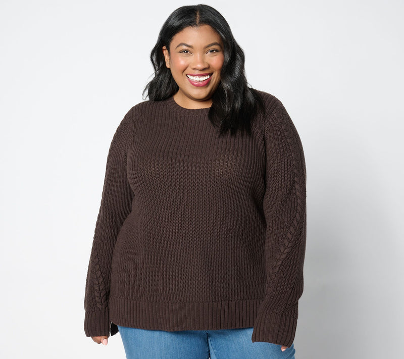 Peace Love World Crew Neck Sweater with Laceup Details — View 13