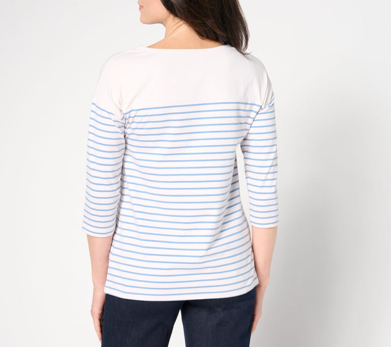 Cuddl Duds Cottonwear+ Striped Tee — View 10