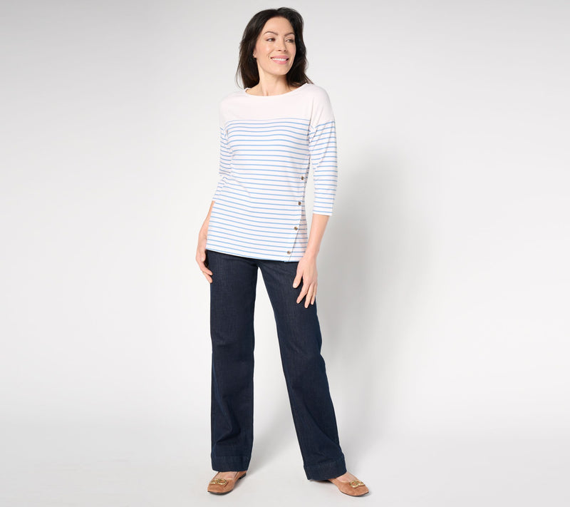 Cuddl Duds Cottonwear+ Striped Tee — View 11