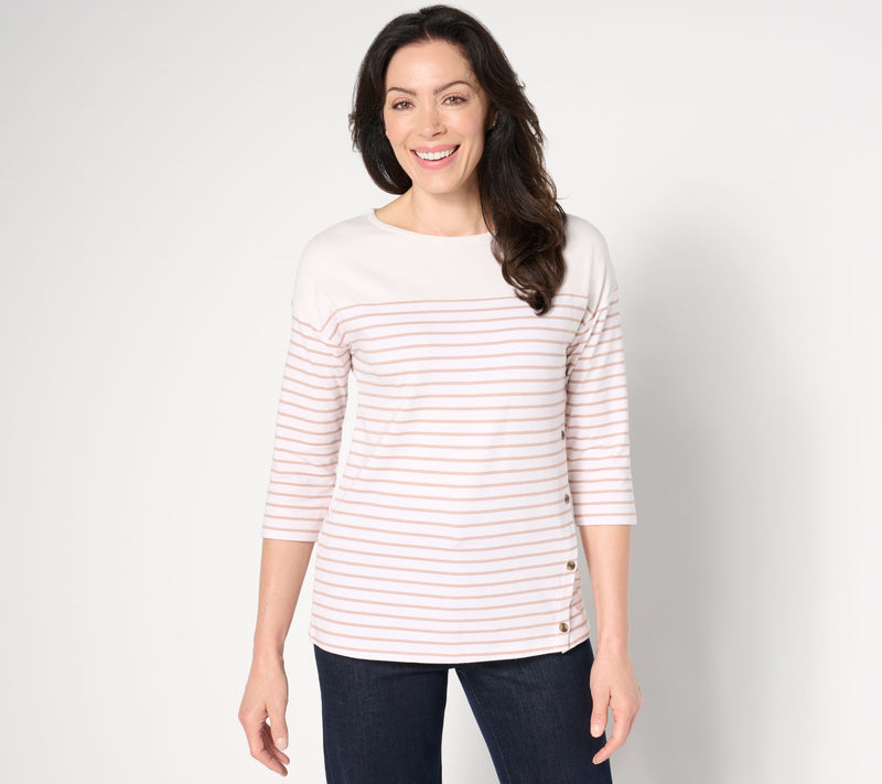 Cuddl Duds Cottonwear+ Striped Tee — View 9