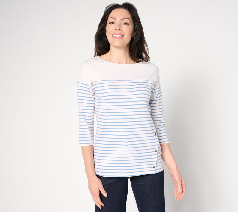 Cuddl Duds Cottonwear+ Striped Tee — View 3