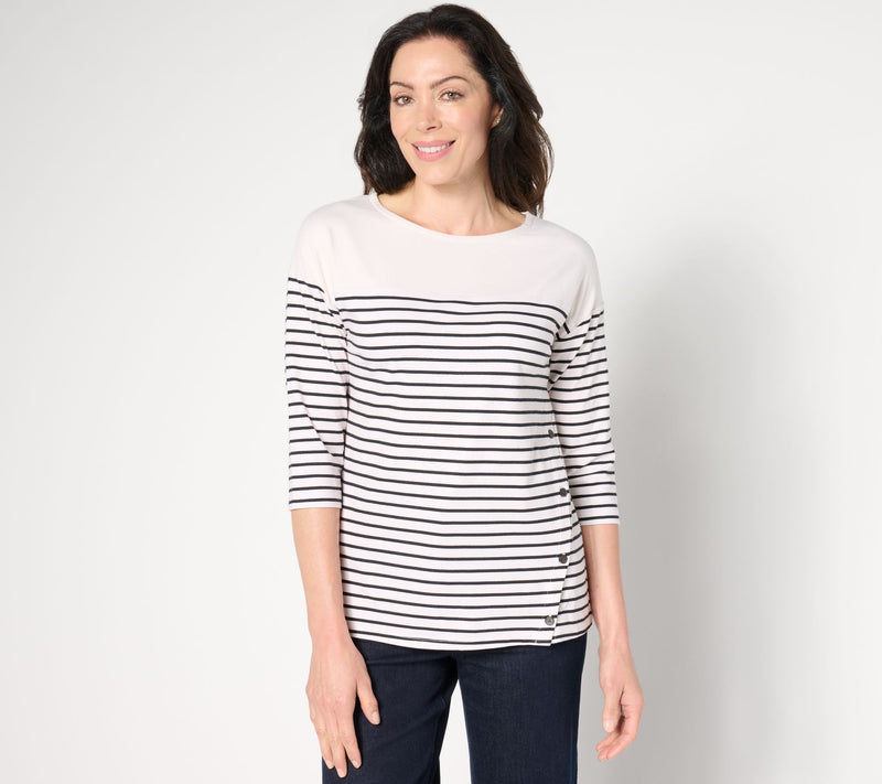 Cuddl Duds Cottonwear+ Striped Tee — View 5