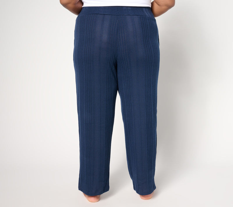 Cuddl Duds Variegated Rib Smocked Waist Lounge Pants — View 2