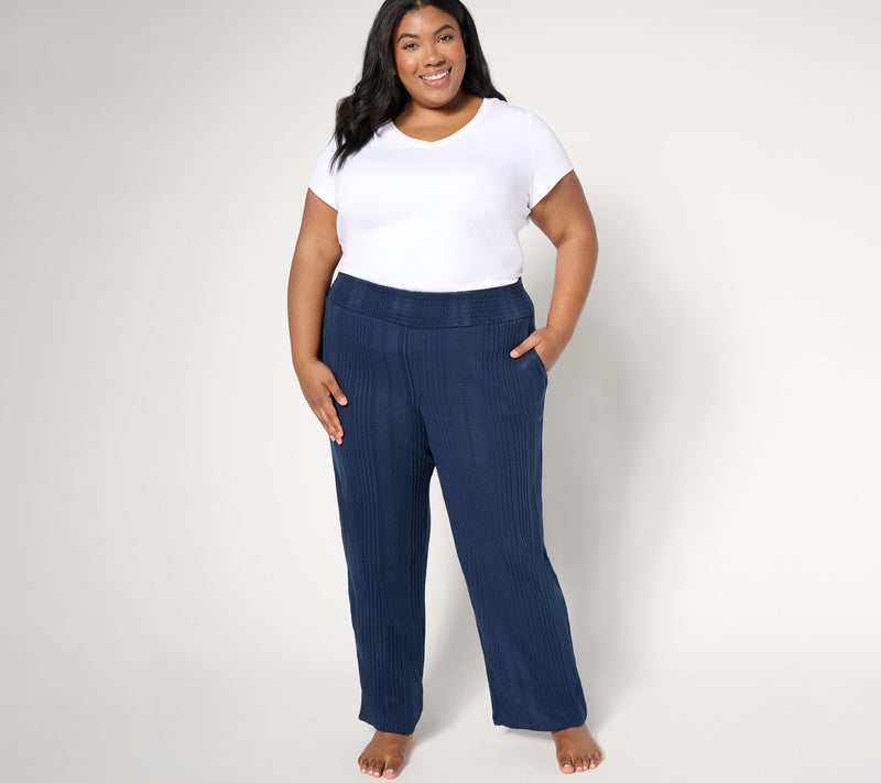 Cuddl Duds Variegated Rib Smocked Waist Lounge Pants — View 3