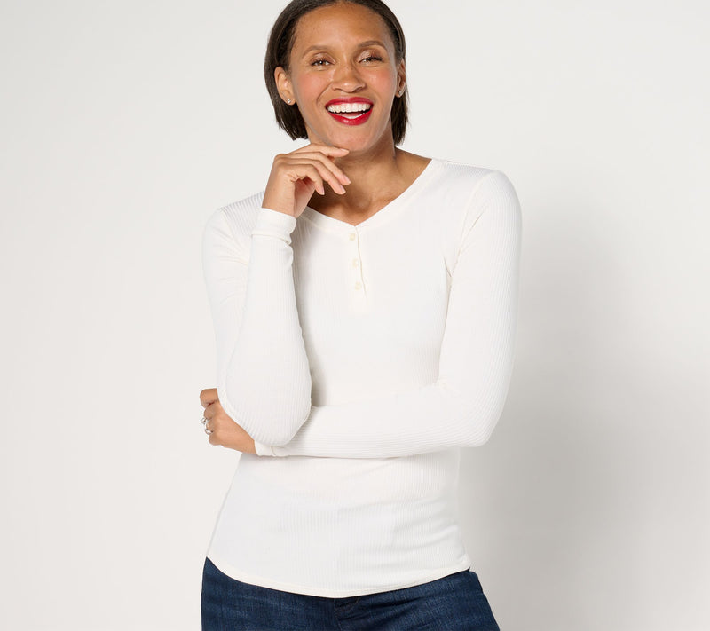 Cuddl Duds Layers Stretch Rib Long Sleeve Henley — View 5