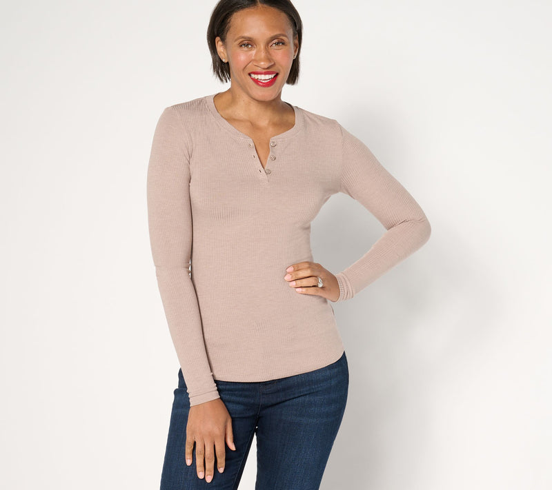 Cuddl Duds Layers Stretch Rib Long Sleeve Henley — View 7