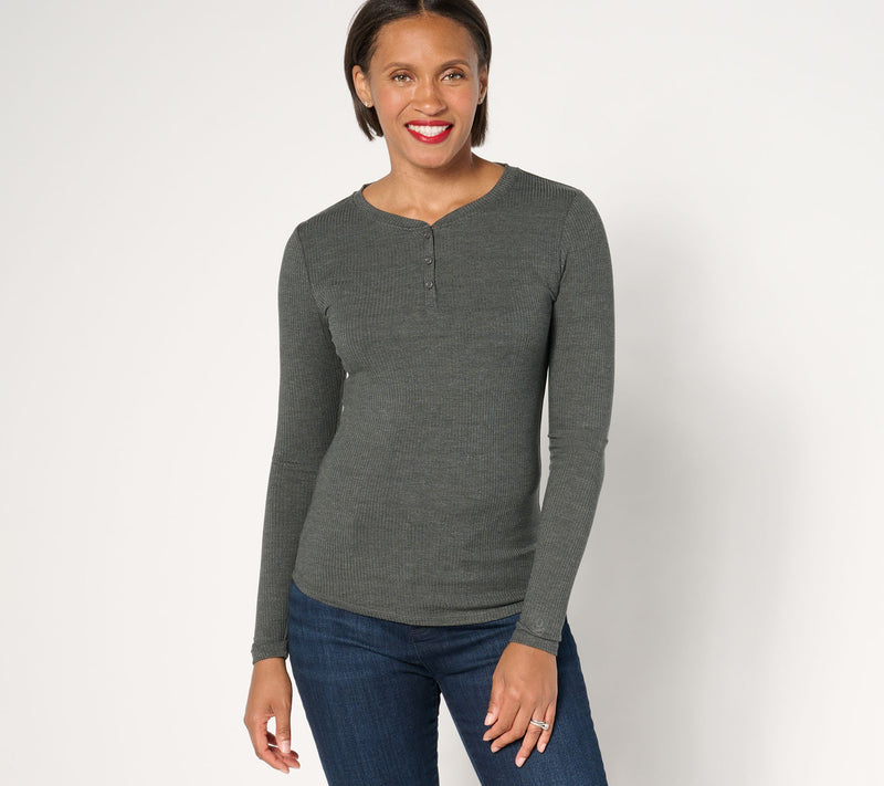 Cuddl Duds Layers Stretch Rib Long Sleeve Henley — View 9